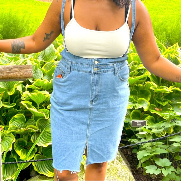 Plus Criss Cross Back Suspender Denim Dress from Shein - Picture 3 of 7